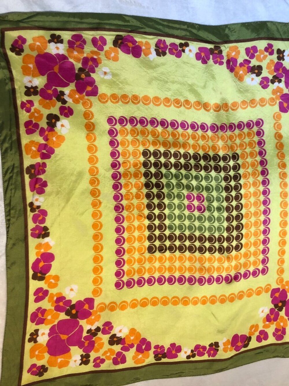 Vintage Green and Pink Floral Square Scarf